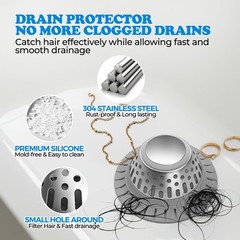 zaa Drain Hair Catcher – Bathtub Cover, Stopper for Silver Gray