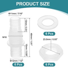6Pcs Hose Barb Fitting, 7/16″ x 1/2″ Adapter Union with M16 Nut and Washer