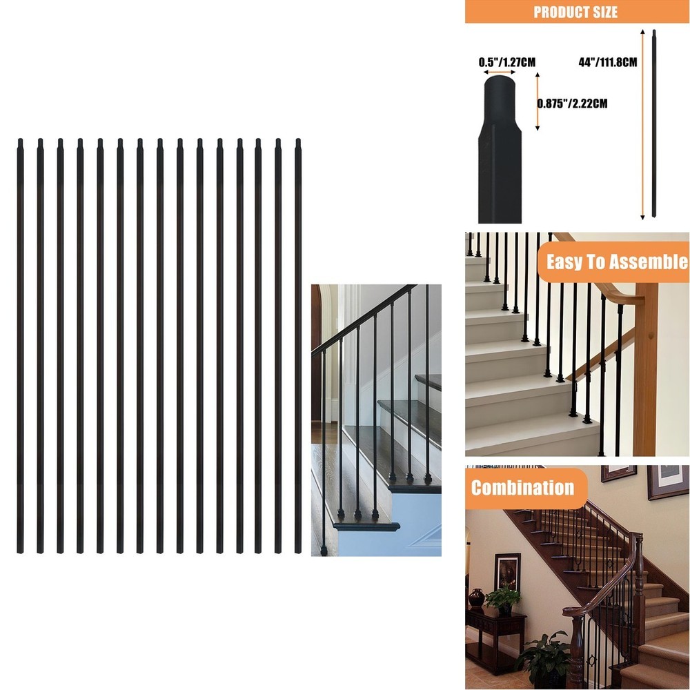 Myemdan 15 Pcs Wrought Iron Balusters1/2 X 44 Straight Hollow Iron Baluster