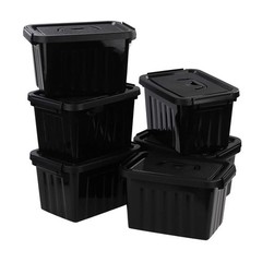 6 Quart Black Plastic Storage Latching Box Bin with Handles, 6 Packs
