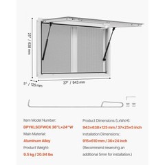 Concession Window 36×24 in, Aluminum Alloy Service Window for Food Truck, Up to