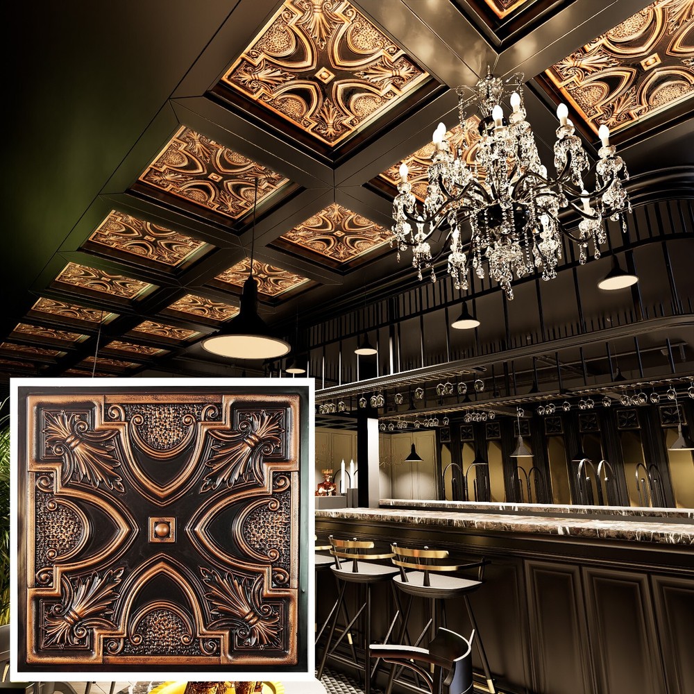 Ceiling Tile Faux Tin Painted Plastic Wall Panel PL11 Traditional copper 10Pcs
