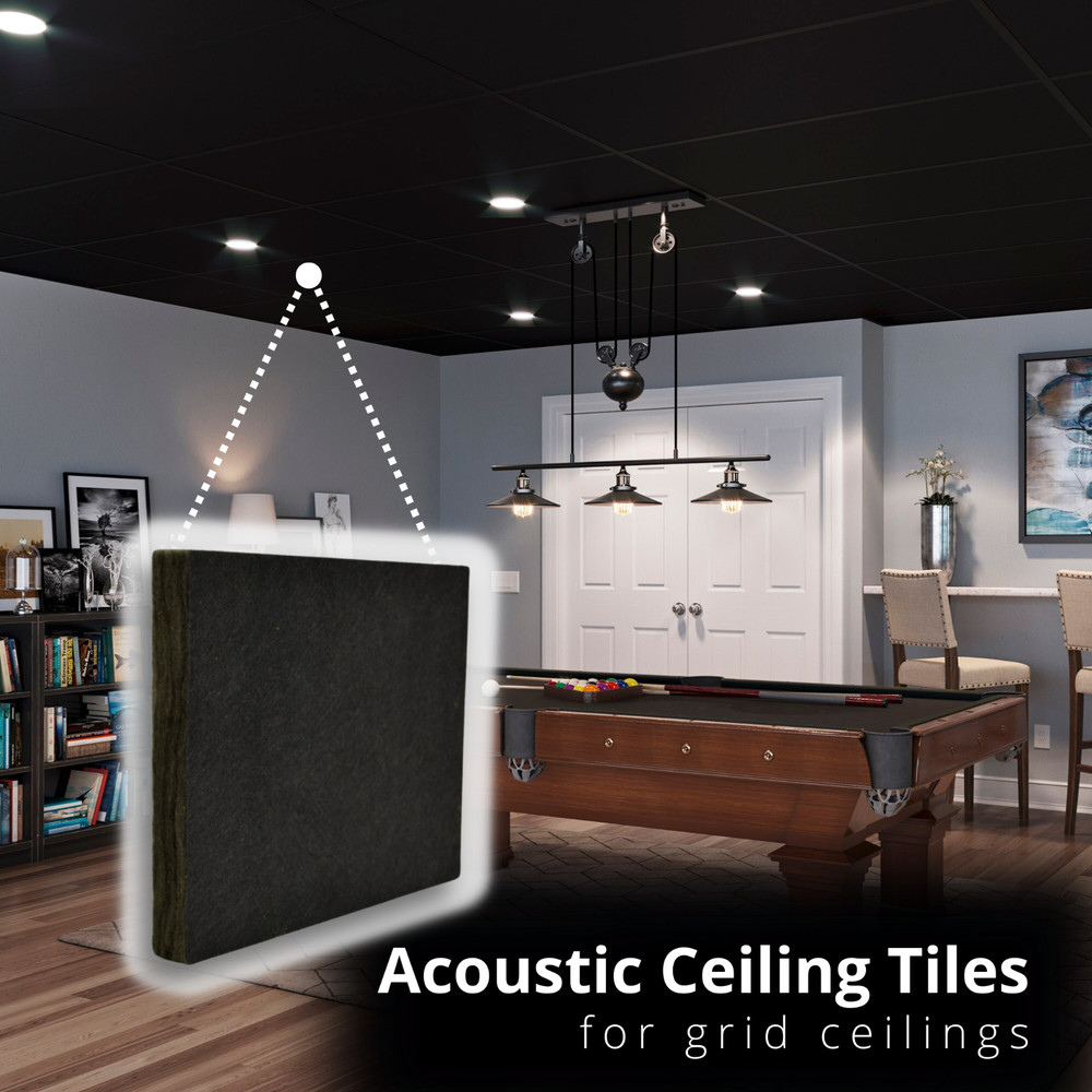 Black Theater Acoustic Drop Ceiling Tiles 24″x24″x2″ Sound Absorbing, 10 pcs