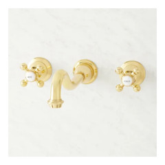 SIGNATURE HARDWARE BALLANTINE WALL-MOUNT BATHROOM FAUCET- CROSS HANDLES- POLISHE