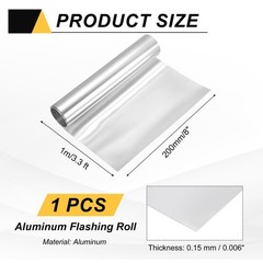 8in x 3.3ft Aluminum Flashing Roll, 0.15mm Metal Roof Panels for House Repair