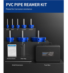 Kit de 8 piezas para escariar tuberías de PVC con cabezales de 1/2″, 3/4″, 1″, 1
