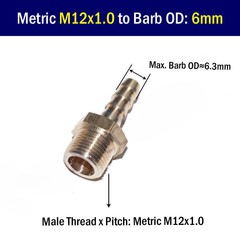 M4~M20 Male Thread to Hose Barb 1/8″ ~ 5/8″ Fitting Pipe Adapter Connector 2 3 4