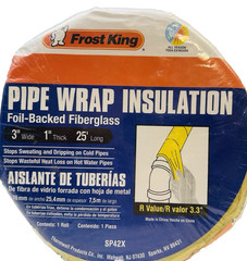 Frost King PIPE WRAP INSULATION Foil-Backed Figerglass 3″ x 1″ x 25′ New SP42X