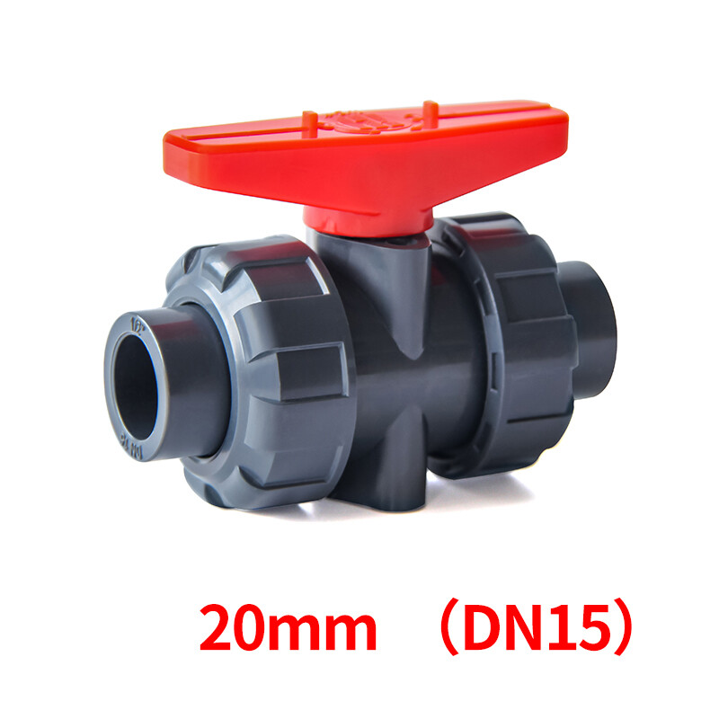 Grey UPVC Industrial Ball Valve Double Union Solvent Weld Tank Pond 20-63mm