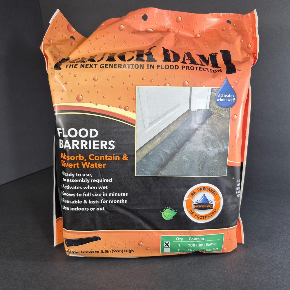 Quick Dam 10 Ft Flood Barrier Reusable Water Activated Indoor/Outdoor NEW