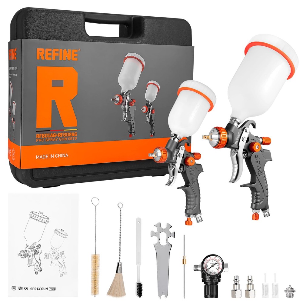 Refine Hvlp Air Gravity Spray Gun Sets 2-Spray Paint Gun 1.0Mm 600Ml Auto Paint