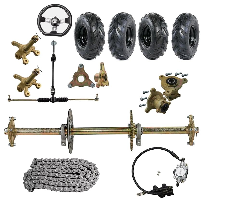 32in Go Kart Rear Axle Kit Front Steering Rack 6in Wheels for Drift Trike ATV