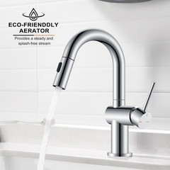 KENES Chrome Single Handle 1 Hole Bathroom Faucet with Pull Down Sprayer