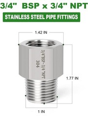 TAISHER 2PCS 304 Stainless Steel Fitting, Reducer Adapter, 3/4″ NPT x 3/4″ BSP