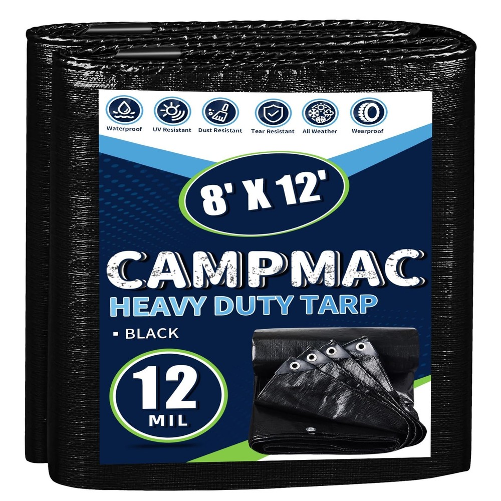 Black Tarps Heavy Duty Waterproof 8×12, 12 Mil Thick, High Durability, Rip an…