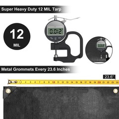 Tarp 8x12FT, 12 Mil, Heavy Duty Waterproof Tarps with Grommets Every 23.6″, 4…
