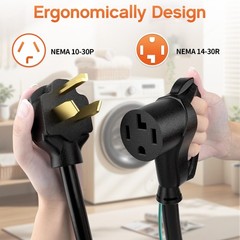 Deeklify 1.5 ft 10AWG 4 Prong to 3 Prong Dryer Adapter, 4 to 3 Prong Dryer Plug