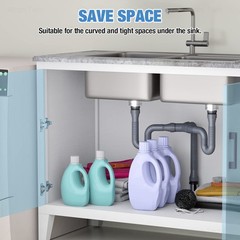 NiHome Flexible P-Trap Drain Kit for Double Kitchen 1 1/2″ or 1 1/4″, Gray