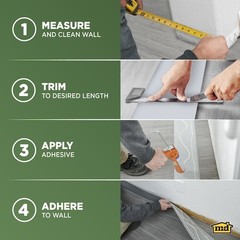 Wall Base Molding, Pvc Vinyl, White, 720 In L, 4 In H, 2Rrx3