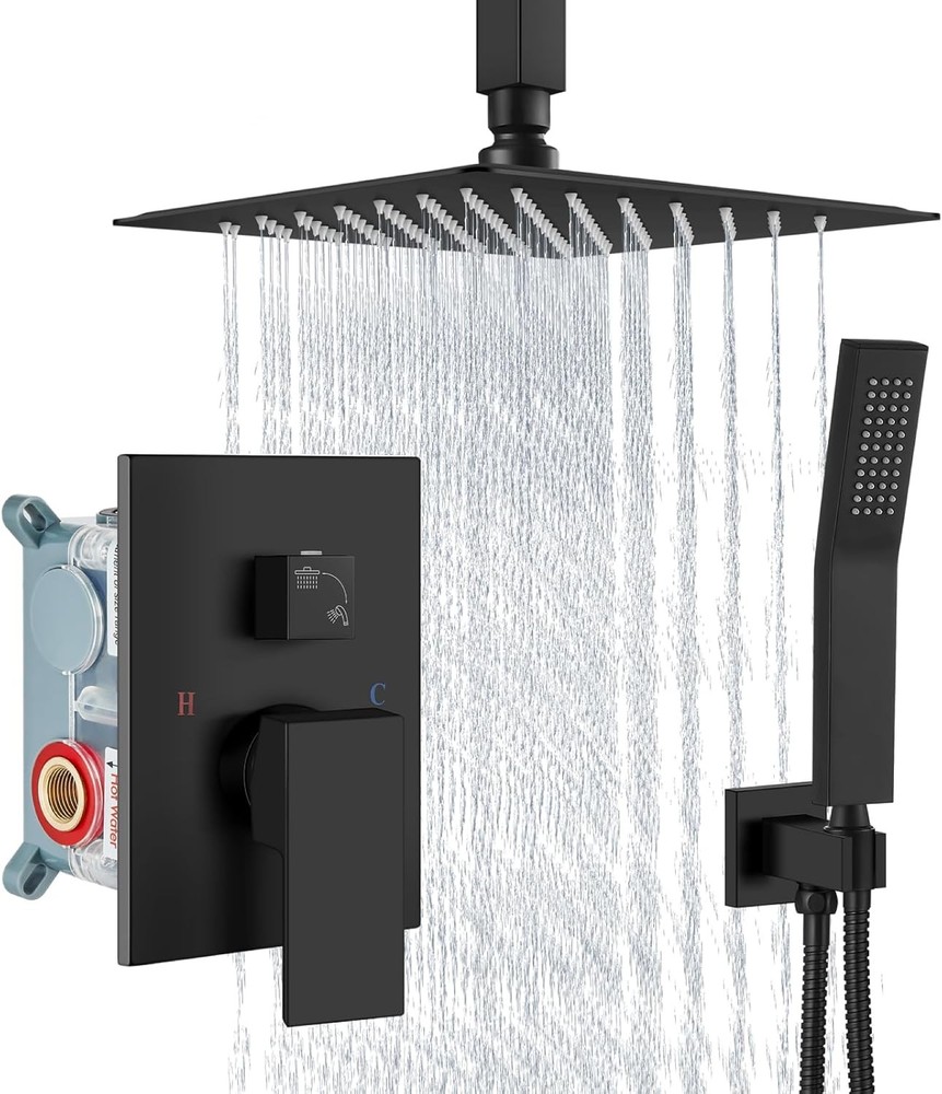 Ceiling Mount Rain Shower Head & Handheld Spray with Robust Valve & Trim Kit –