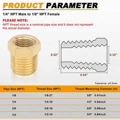 KOOTANS 4pcs Heavy Duty 1/4 NPT Male Thread 1/8 NPT Female Thread Brass Reducer