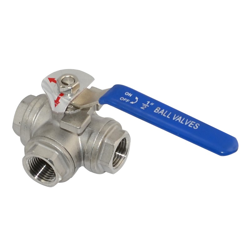 1/2″-2″ NPT 3-way Ball Valve 3 Female Port L Type 1000Psi Stainless Steel 304