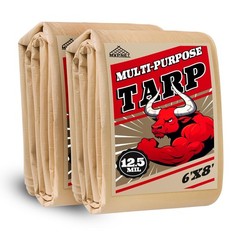 Tarp 6×8(2pack) Heavy Duty Waterproof Beige Tarp 12.5mil,Durable,Multipurpose…