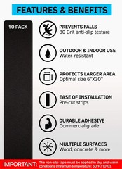 6”x30” Stair Treads Non-Slip Outdoor Tape – (10-Pack) Black 6″x30″,
