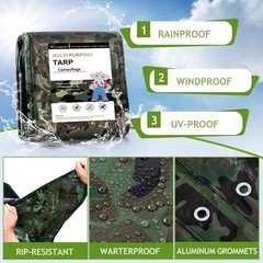 Camouflage Tarp 12x16Ft Waterproof Tarps with Grommets, Multipurpose Finished…