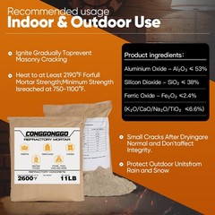11 LBS Refractory Mortar, 2600°F High Temperature Mortar for Dark grey