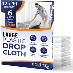 Ecotez 6 Pack 12 X 9 Ft Extra Large Plastic Drop Cloth For Painting – Light