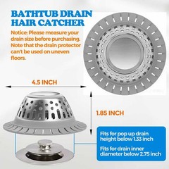zaa Drain Hair Catcher – Bathtub Cover, Stopper for Silver Gray