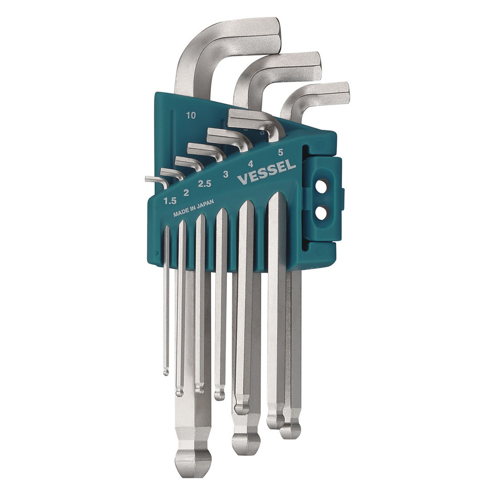 Vessel Tools Ball Point Hex L-Key Wrench Stubby (Short Type) 9PC. Set No.8209BP