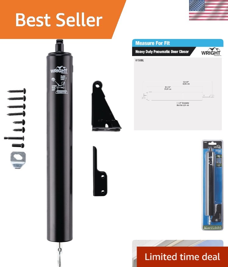 Durable Black Pneumatic Storm Door Closer with Hold-Open Feature & Easy Install