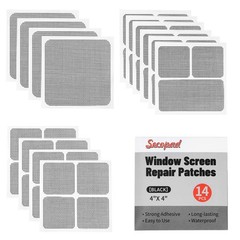 Secopad 14 Sheets Window Screen Patches Repair 4 inches x 4 inches, Black