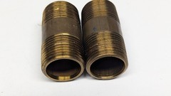 Lot of (2) New 3/4” npt by 2″ long Brass Nipple Pipe Fittings, 464-020