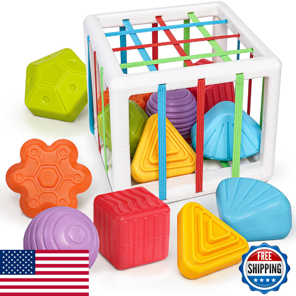 LiKee Montessori Toys 1 Year Old, 6pcs Multi Sensory Shapes, Baby Toys 12+ Month