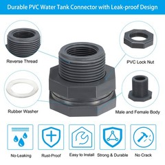 2Pcs PVC Bulkhead Fitting NPT 3/4″ Water Tank Connector Gray