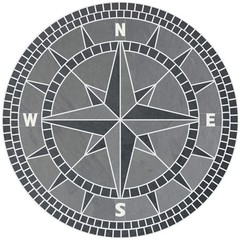 48″ Handcrafted Slate Tile Classic Compass Rose Mosaic Medallion Black & Gray