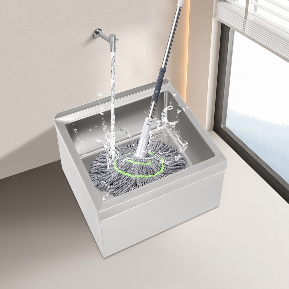 Mop Sink Stainless Steel Sink Commercial Wall-mounted Rectangular Sink w/ Drain