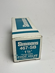 NEW Old Stock Simmons 467-SB 1-1/4″ Brass Foot Valve Made in USA FREE SHIPPING