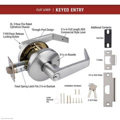 Universal Hardware Heavy Duty 3-Hour Fire Entry Lever Chassis ADA Satin Chrome