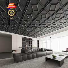 WOWSTAR 12-Pack 24″x24″ Drop Ceiling Tiles, 3D Decorative Glue 24″x24″, Black