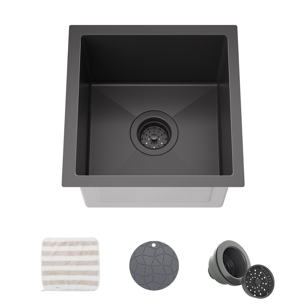 TORVA 14 x 14 Inch Gloss Black Undermount Kitchen 14 x 14 x 9 Inch, Dark Gray
