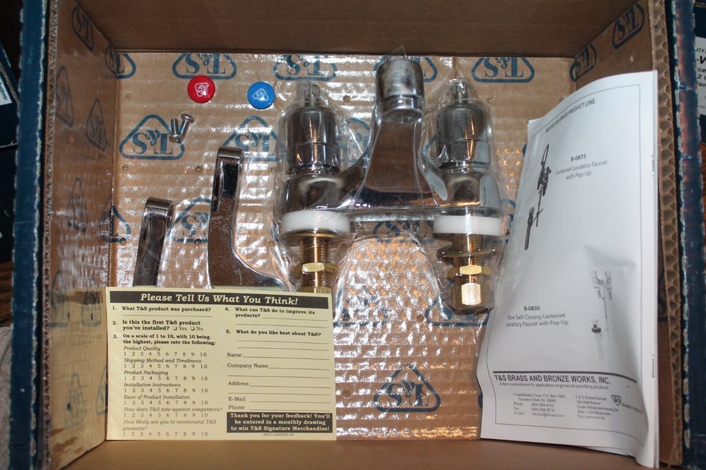 T&S B-0831-WA Deck Mount Centerset Metering Faucet with 4″ Centers, Wrist Action