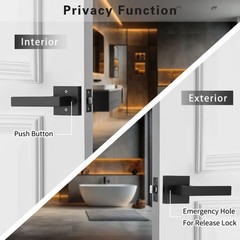 6 Pack Black Door Handles, Privacy Door Lever for Bath & Bedroom, Push Button…