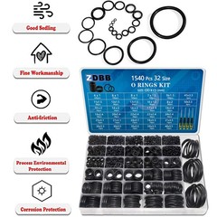 ZDBB 32 Size 1540 Pcs O Rings Assortment Kit Metric Nitrile Rubber black