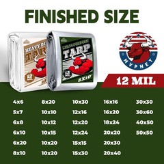 12mil Heavy Duty Waterproof Tarp 20x40FT, Extra Thick Polyethylene Cover in G…