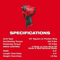 Milwaukee Tool 3048-20 M12 Fuel(Tm) 1/4 In. Sciw W/ Fr