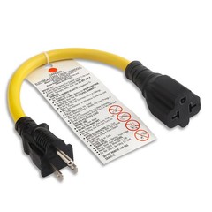 QDOCURO 4-in-1 12AWG 15 Amp Household AC Plug to 20 T Blade 1 ft, Yellow